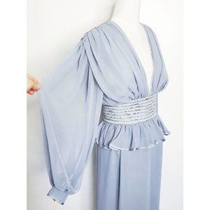 Wayne Clark Aline Marelle Womens Vintage 80s Blue/Grey Chiffon Dress 10 NWT